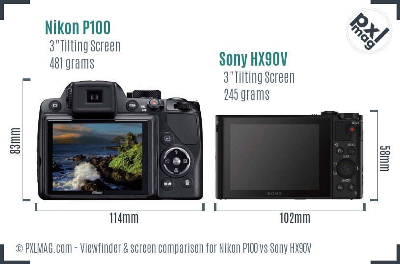 Nikon P100 vs Sony HX90V Screen and Viewfinder comparison