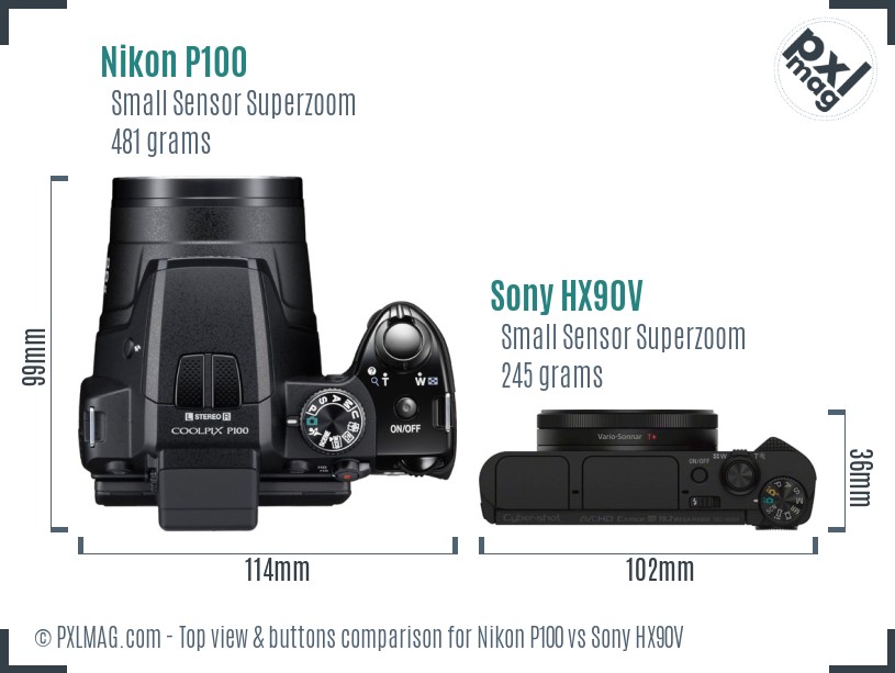 Nikon P100 vs Sony HX90V top view buttons comparison
