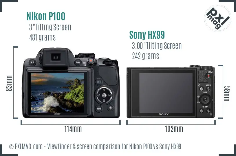 Nikon P100 vs Sony HX99 Screen and Viewfinder comparison