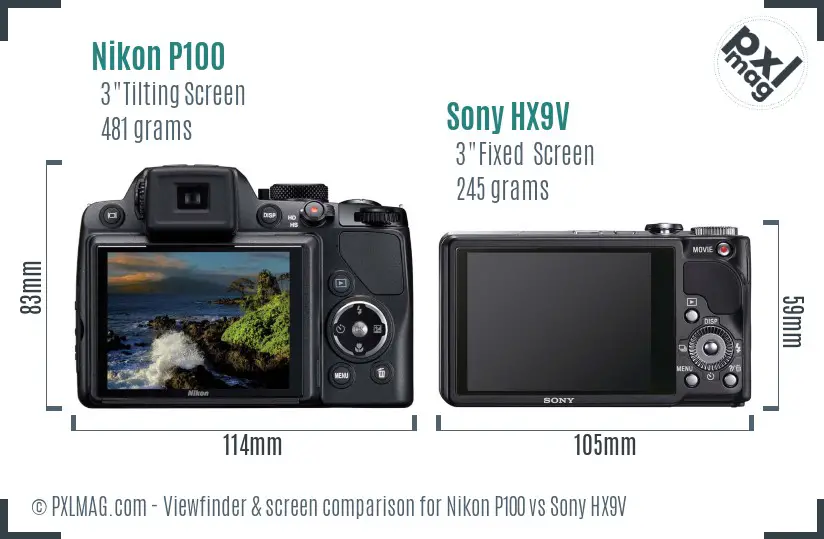 Nikon P100 vs Sony HX9V Screen and Viewfinder comparison