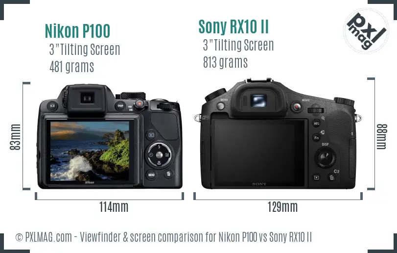 Nikon P100 vs Sony RX10 II Screen and Viewfinder comparison