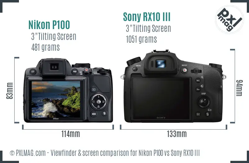 Nikon P100 vs Sony RX10 III Screen and Viewfinder comparison