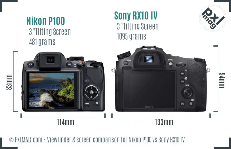 Nikon P100 vs Sony RX10 IV Screen and Viewfinder comparison
