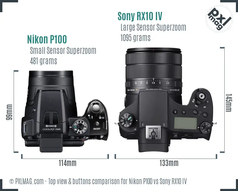 Nikon P100 vs Sony RX10 IV top view buttons comparison