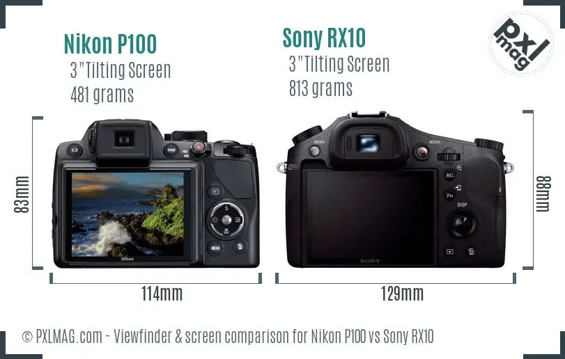 Nikon P100 vs Sony RX10 Screen and Viewfinder comparison