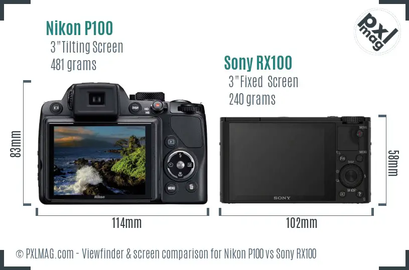 Nikon P100 vs Sony RX100 Screen and Viewfinder comparison