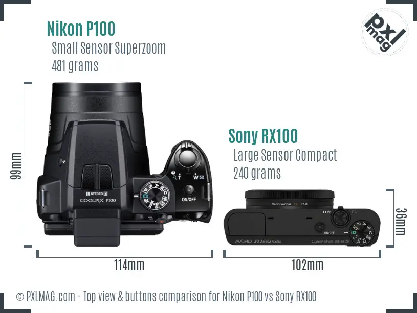 Nikon P100 vs Sony RX100 top view buttons comparison