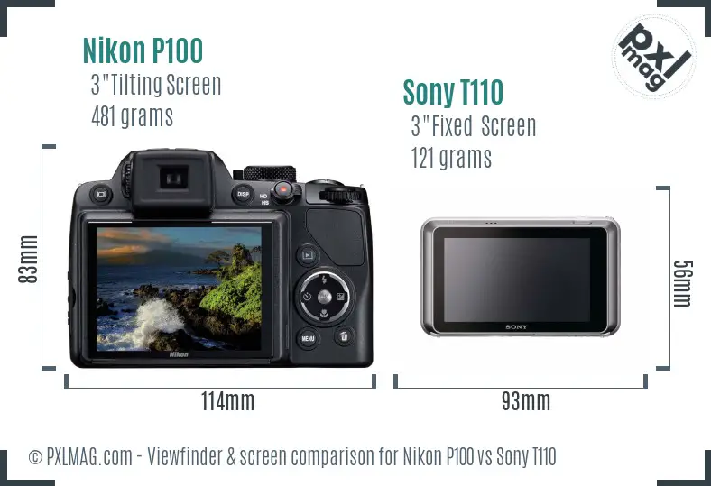 Nikon P100 vs Sony T110 Screen and Viewfinder comparison