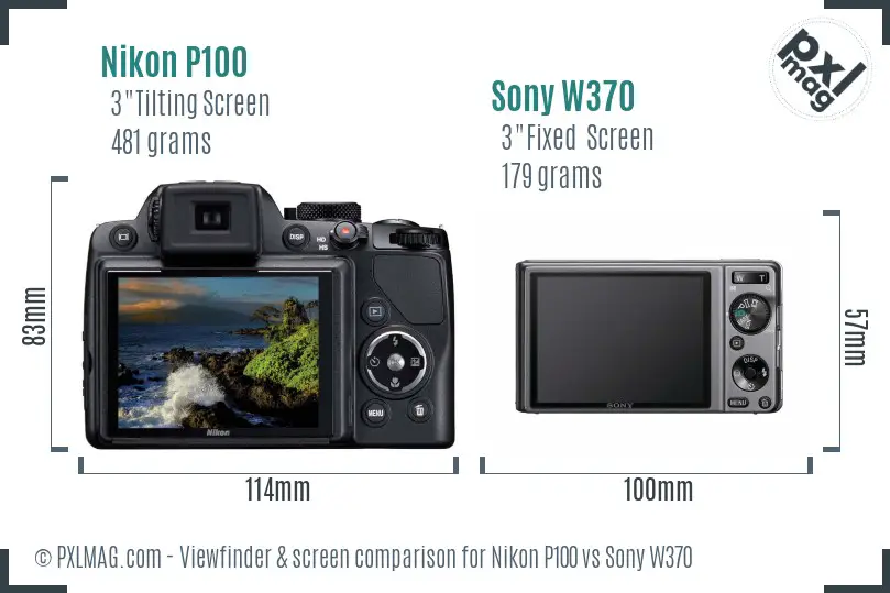 Nikon P100 vs Sony W370 Screen and Viewfinder comparison