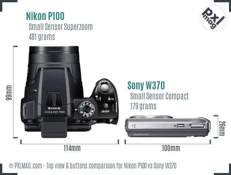 Nikon P100 vs Sony W370 top view buttons comparison