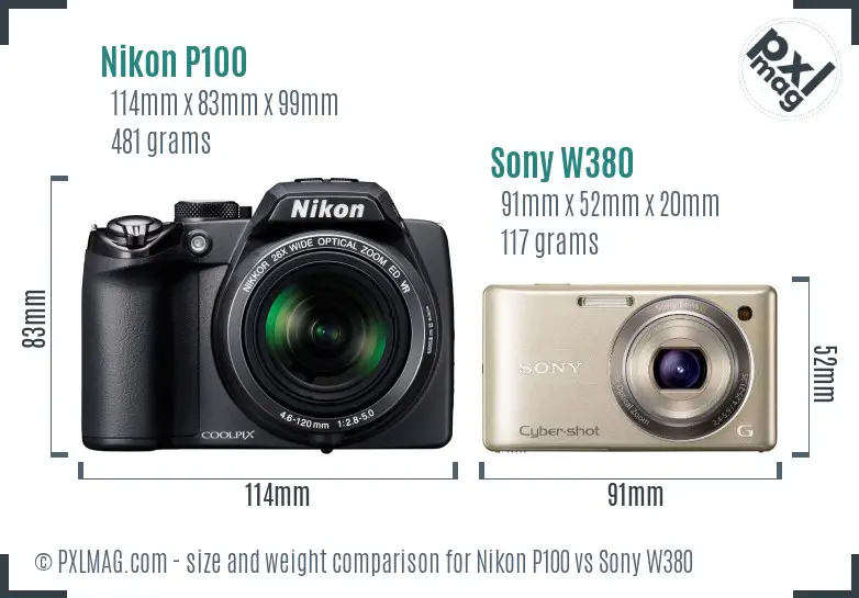 Size comparison of Nikon P100 and Sony W380