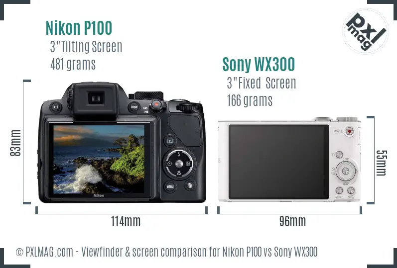 Nikon P100 vs Sony WX300 Screen and Viewfinder comparison