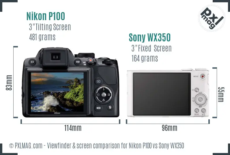 Nikon P100 vs Sony WX350 Screen and Viewfinder comparison