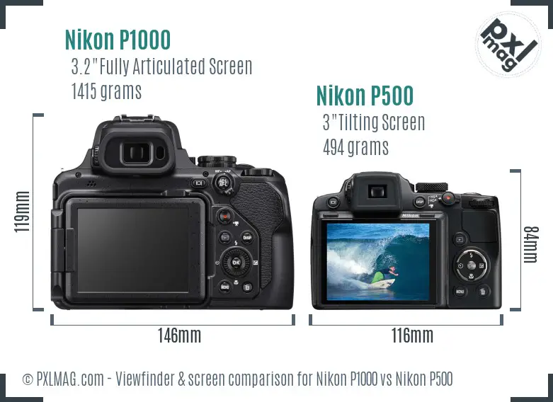 Nikon P1000 vs Nikon P500 Screen and Viewfinder comparison