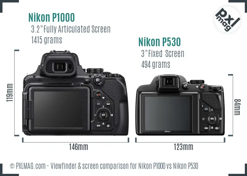 Nikon P1000 vs Nikon P530 Screen and Viewfinder comparison