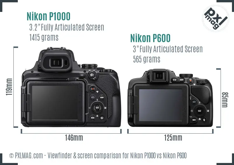 Nikon P1000 vs Nikon P600 Screen and Viewfinder comparison