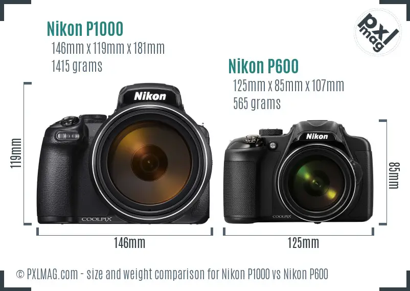 Nikon P1000 vs Nikon P600 size comparison