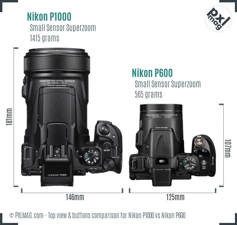Nikon P1000 vs Nikon P600 top view buttons comparison