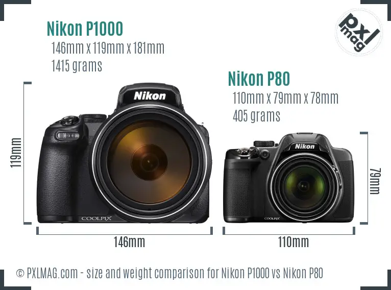 Nikon P1000 vs Nikon P80 size comparison