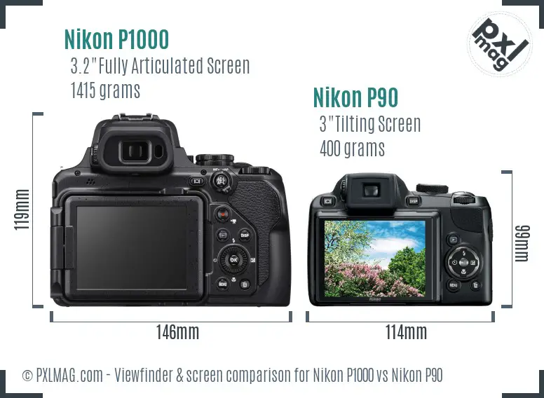 Nikon P1000 vs Nikon P90 Screen and Viewfinder comparison