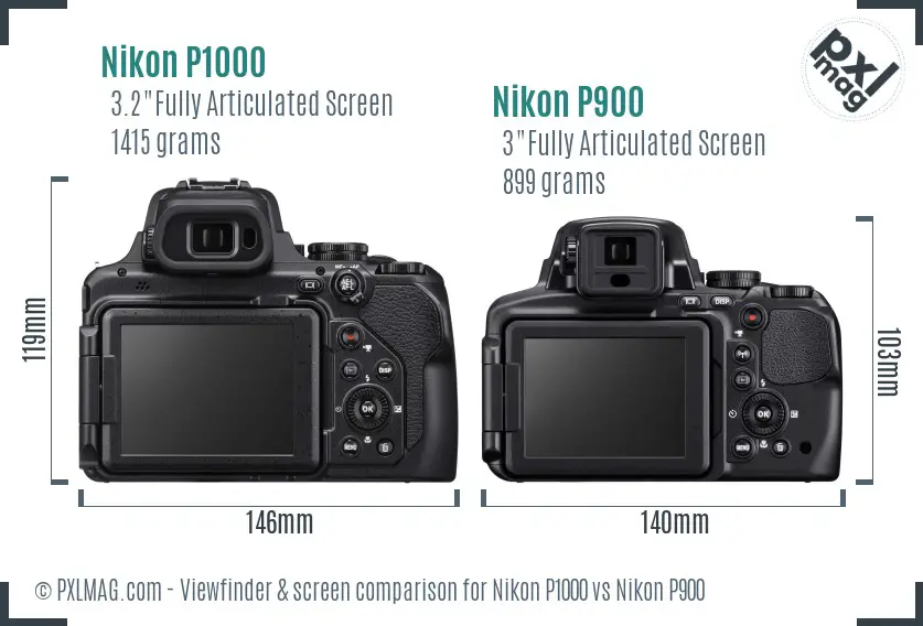 Nikon P1000 vs Nikon P900 Screen and Viewfinder comparison