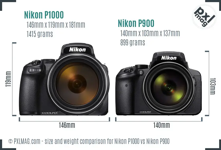 Nikon P1000 vs Nikon P900 size comparison