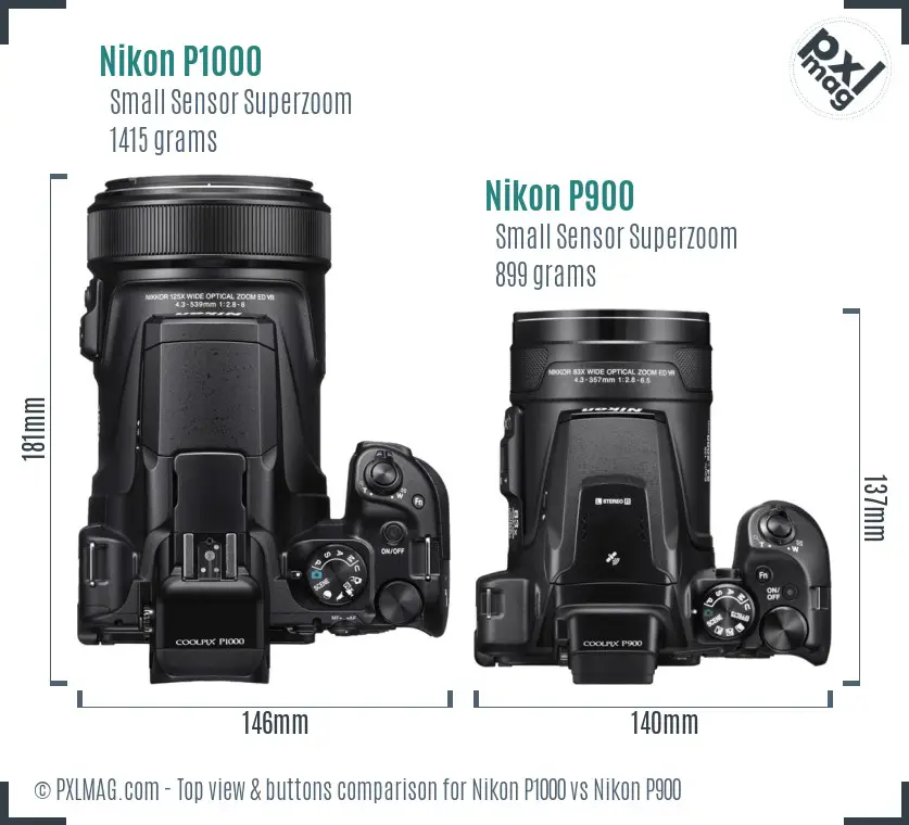 Nikon P1000 vs Nikon P900 top view buttons comparison