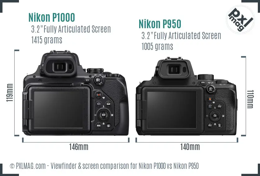 Nikon P1000 vs Nikon P950 Screen and Viewfinder comparison