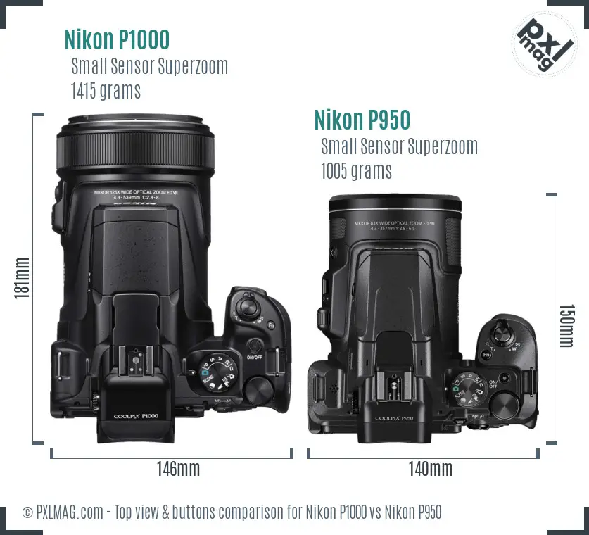 Nikon P1000 vs Nikon P950 top view buttons comparison