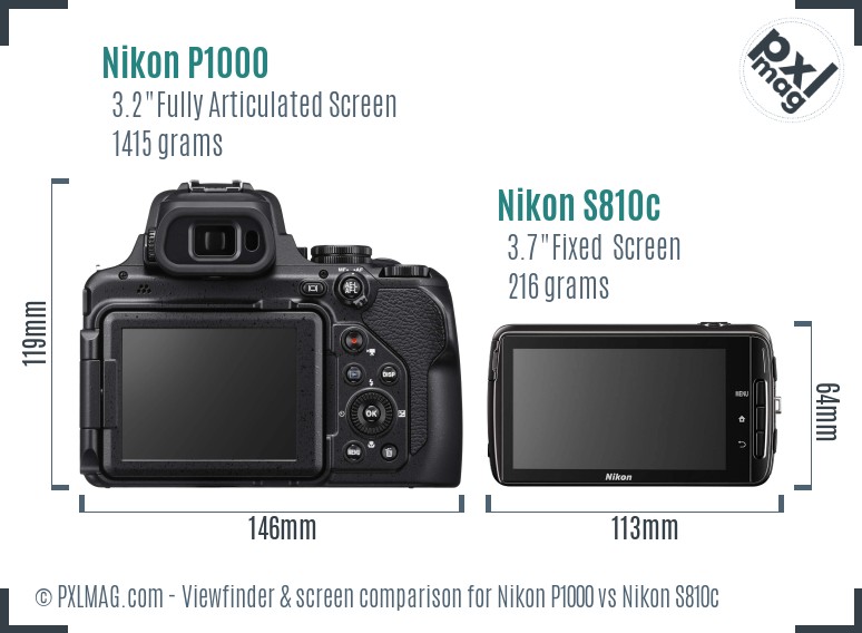 Nikon P1000 vs Nikon S810c Screen and Viewfinder comparison