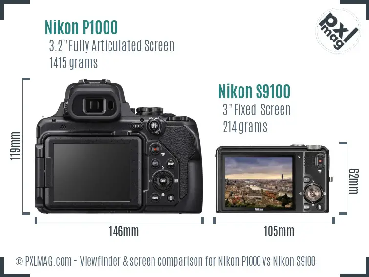 Nikon P1000 vs Nikon S9100 Screen and Viewfinder comparison