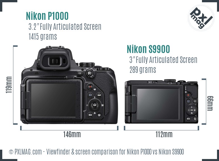 Nikon P1000 vs Nikon S9900 Screen and Viewfinder comparison