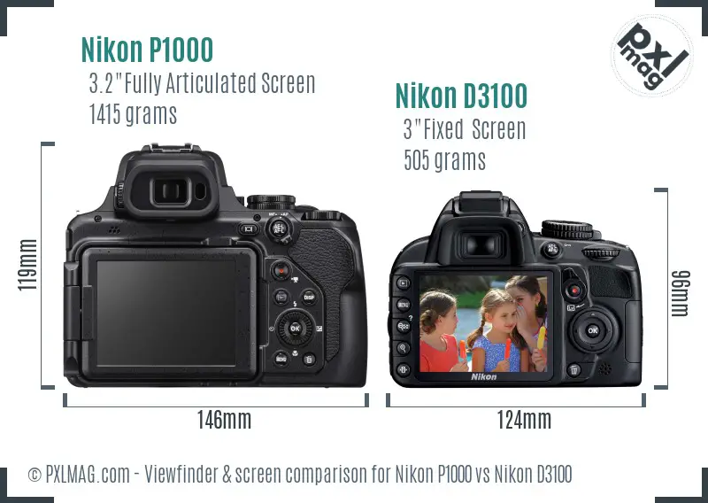 Nikon P1000 vs Nikon D3100 Screen and Viewfinder comparison