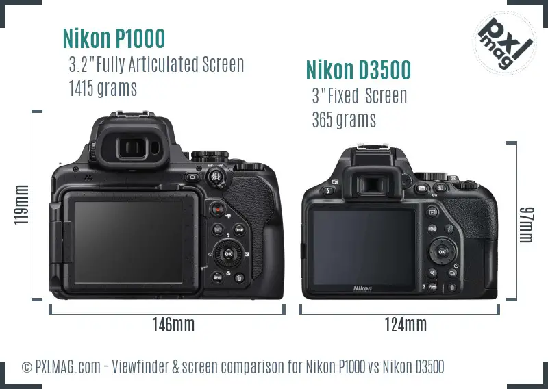 Nikon P1000 vs Nikon D3500 Screen and Viewfinder comparison