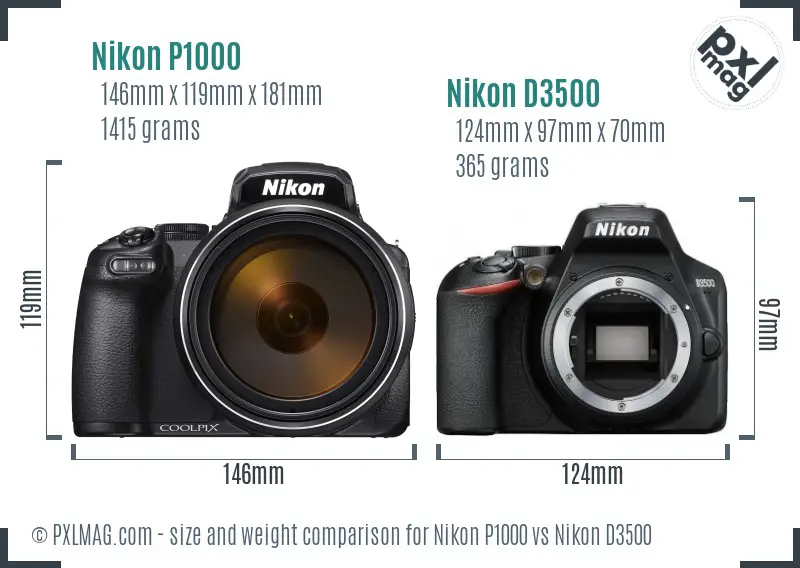 Nikon P1000 vs Nikon D3500 size comparison Nikon P1000 vs Nikon D3500 size comparison