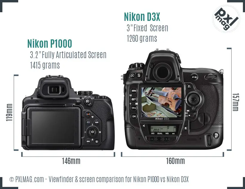 Nikon P1000 vs Nikon D3X Screen and Viewfinder comparison