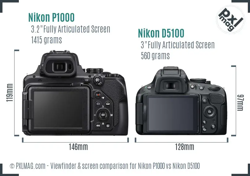 Nikon P1000 vs Nikon D5100 Screen and Viewfinder comparison