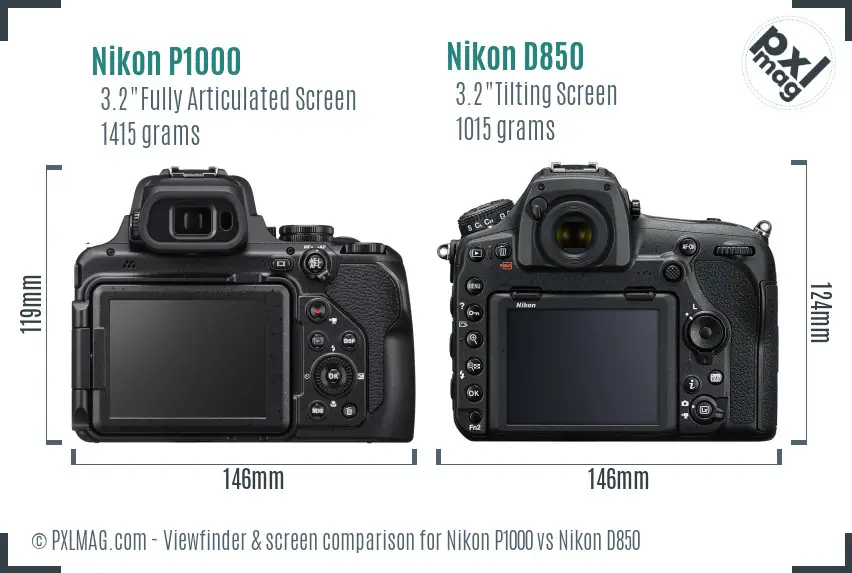 Nikon P1000 vs Nikon D850 Screen and Viewfinder comparison