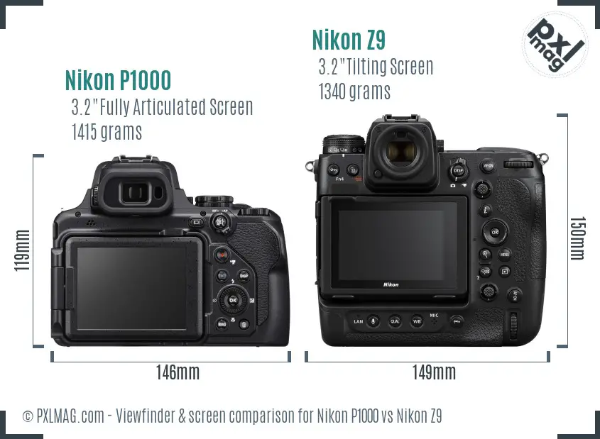 Nikon P1000 vs Nikon Z9 Screen and Viewfinder comparison Nikon P1000 vs Nikon Z9 Screen and Viewfinder comparison