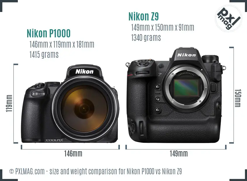 Nikon P1000 vs Nikon Z9 size comparison Nikon P1000 vs Nikon Z9 size comparison