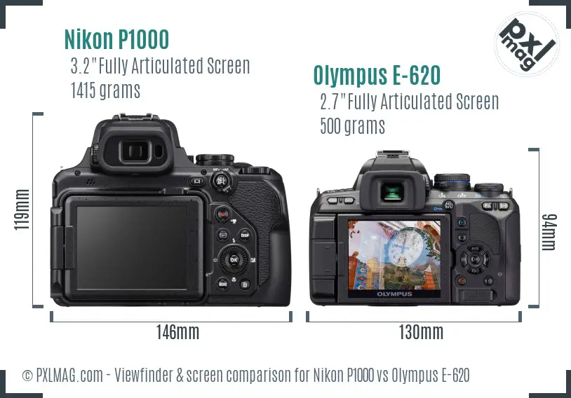 Nikon P1000 vs Olympus E-620 Screen and Viewfinder comparison