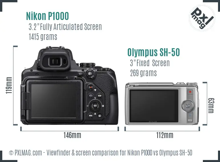 Nikon P1000 vs Olympus SH-50 Screen and Viewfinder comparison