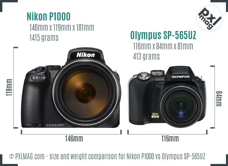 Nikon P1000 vs Olympus SP-565UZ size comparison