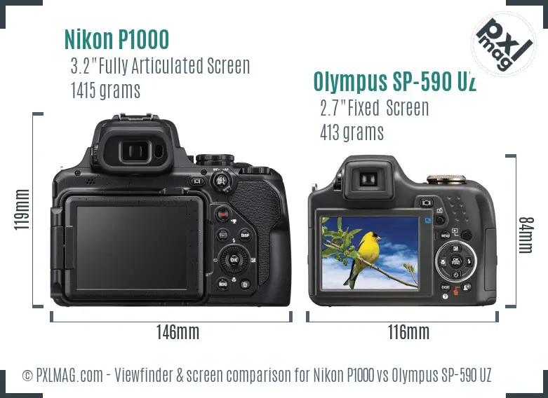 Nikon P1000 vs Olympus SP-590 UZ Screen and Viewfinder comparison