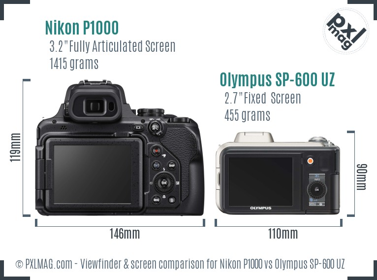 Nikon P1000 vs Olympus SP-600 UZ Screen and Viewfinder comparison