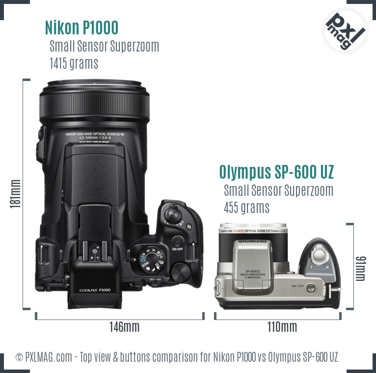 Nikon P1000 vs Olympus SP-600 UZ top view buttons comparison
