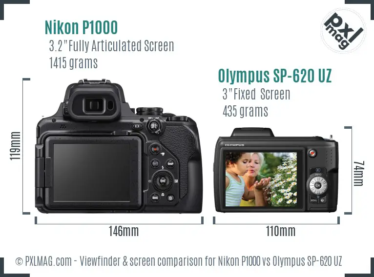 Nikon P1000 vs Olympus SP-620 UZ Screen and Viewfinder comparison