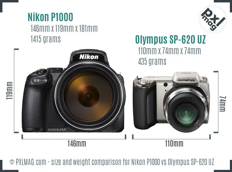 Nikon P1000 vs Olympus SP-620 UZ size comparison