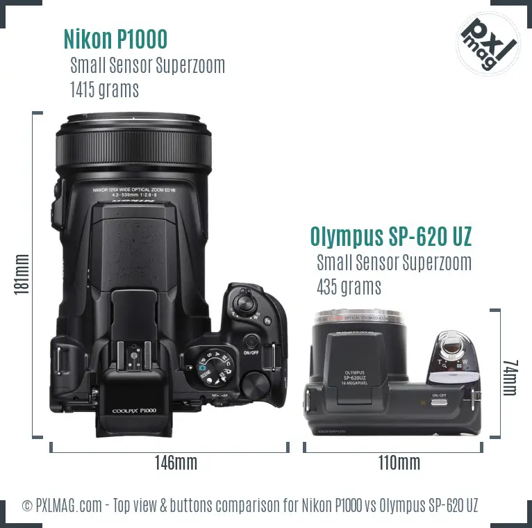 Nikon P1000 vs Olympus SP-620 UZ top view buttons comparison