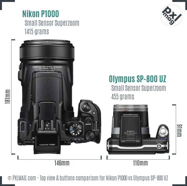Nikon P1000 vs Olympus SP-800 UZ top view buttons comparison